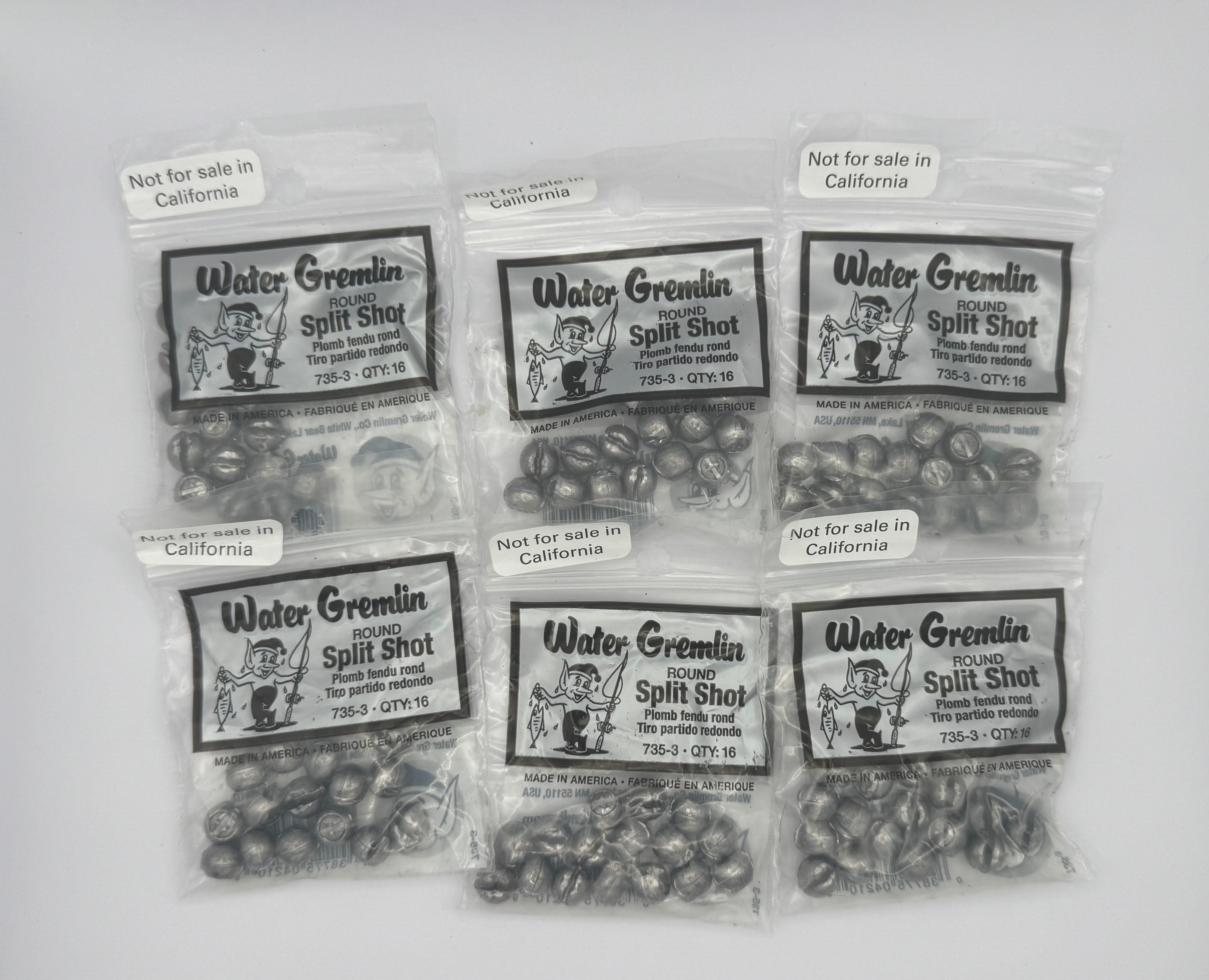 (Lot of 6) Water Gremlin Split Shot lead Sinkers 16 Pack